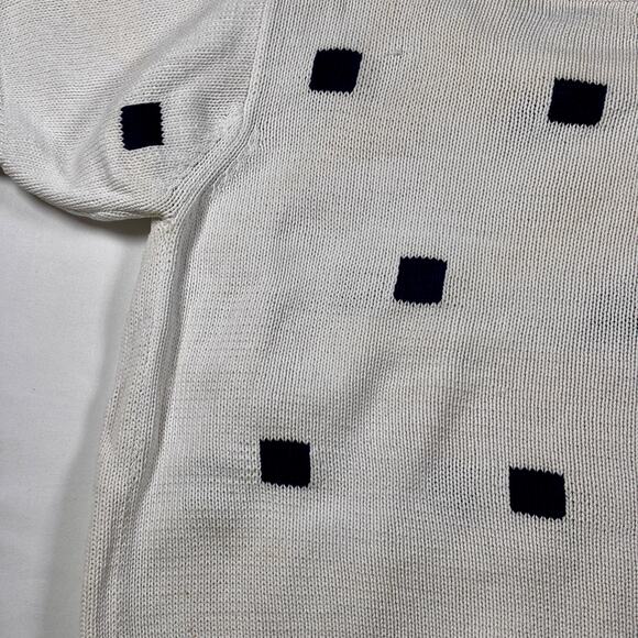Vintage 1990s Brooks Brothers Knit Sweater Navy Blue Squares Short Sleeve AS IS - Picture 4 of 16